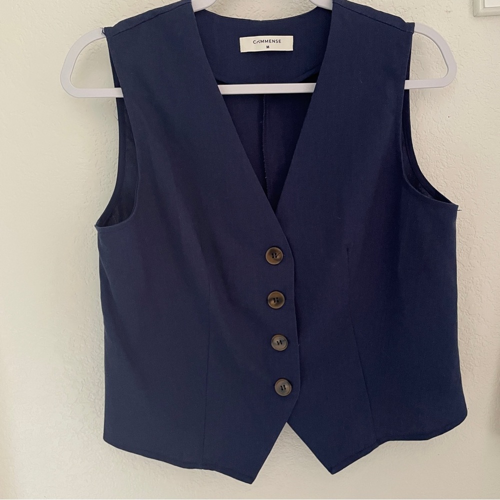 Commense Navy Blue Sleeveless Button Vest